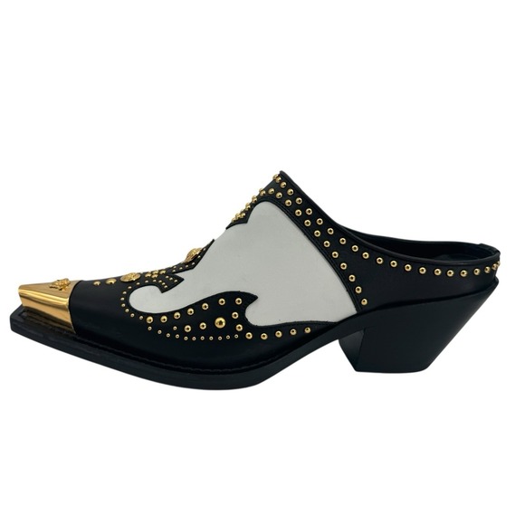 VERSACE Leather Mule Shoes US 9 UK 6 EU39 Medusa Head‎ Stud Metal Toe - Picture 2 of 10